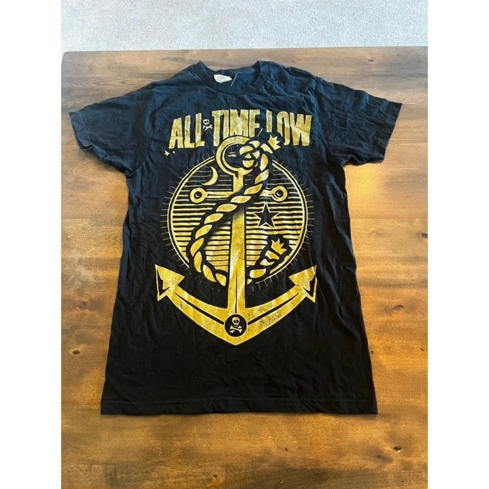 All Time Low Band T-Shirt Mens Medium Black Gold Anchor Graphic Tee Bay Island